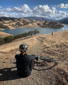 Bicyclist overlooking Lake Del Valle, Livermore, CA