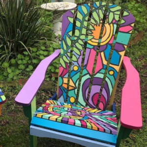 public art installation, colorful adirondack chair