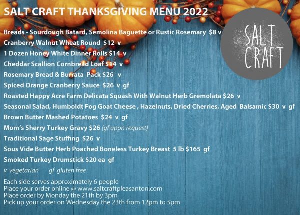 salt craft thanksgiving menu 2022