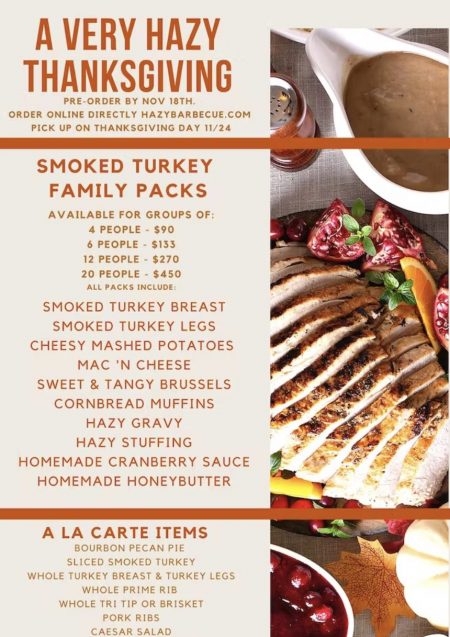 Hazy Barbecue Thanksgiving menu 2022